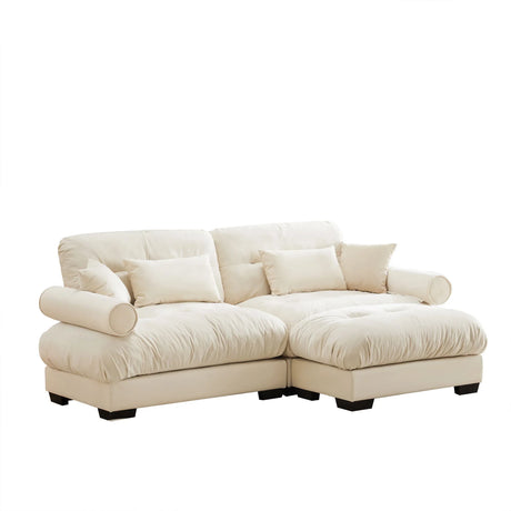 Modern Sectional Sofa With Ottoman, Round Bolster Armrests, Waist And Throw Pillows - Furniture Home Direct