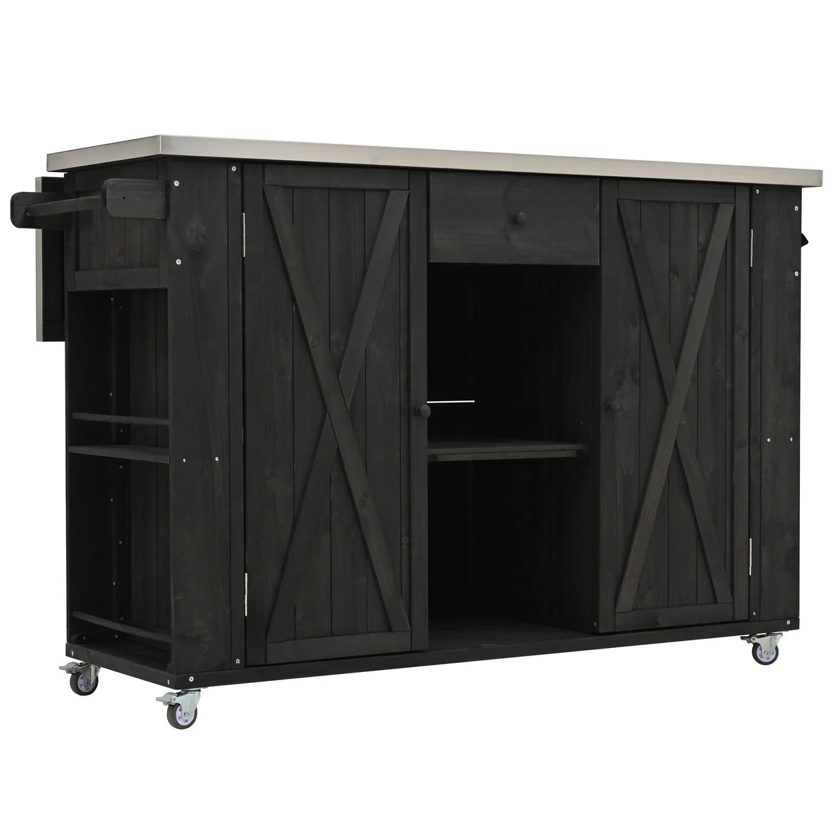 Outdoor Kitchen Island With Stainless Steel Top, Ample Storage Space, Towel And Spice Racks And A Bottle Opener - Furniture Home Direct