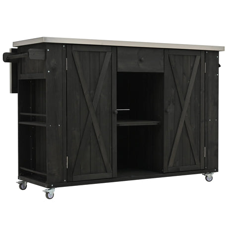 Outdoor Kitchen Island With Stainless Steel Top, Ample Storage Space, Towel And Spice Racks And A Bottle Opener - Furniture Home Direct