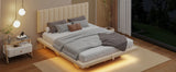 Queen Bed With Upholstered Storage And LED Lighting Beige - Furniture Home Direct