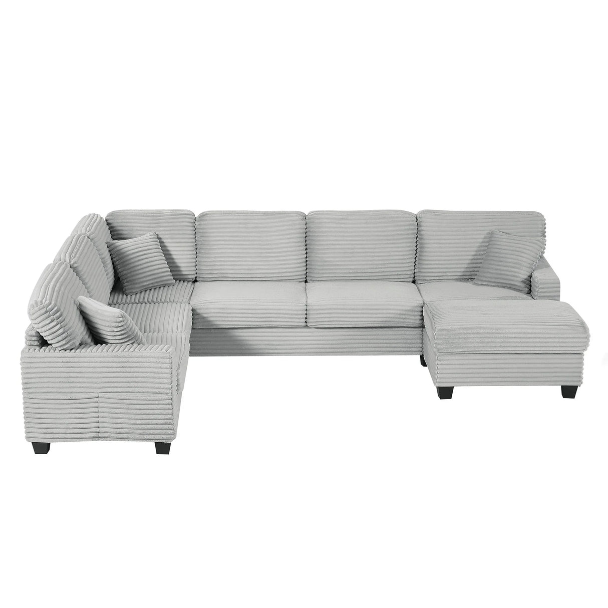 Upholstered U-Shaped Sectional Sofa With Movable Ottoman And Side Storage Pockets - Furniture Home Direct