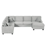 Upholstered U-Shaped Sectional Sofa With Movable Ottoman And Side Storage Pockets - Furniture Home Direct