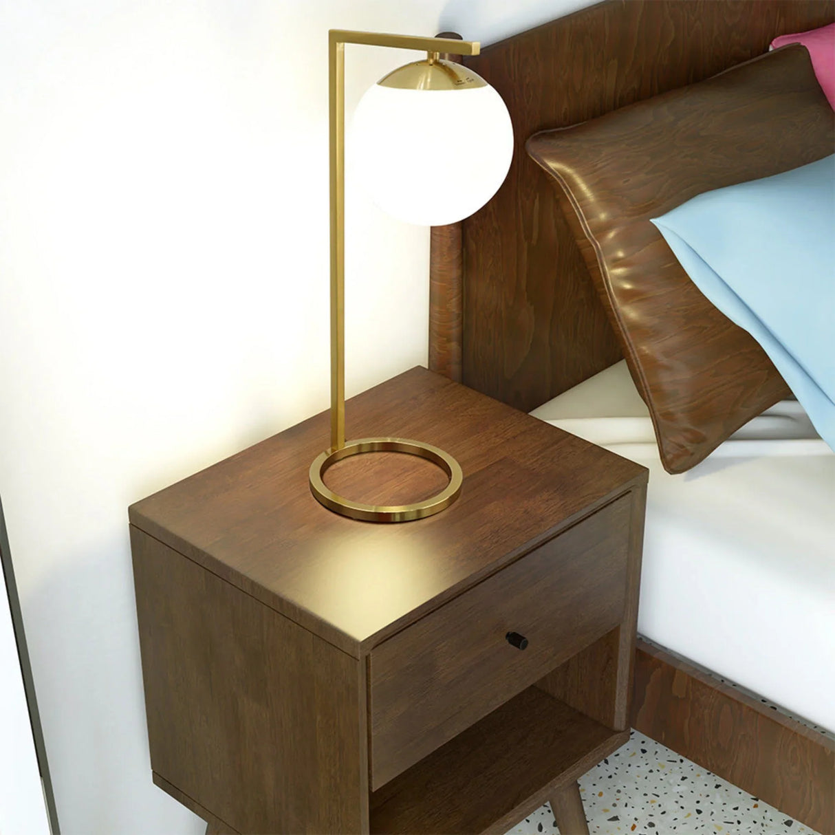 Globe - Table Lamp Opal With Dimmer Switch Inline - Gold / White - Furniture Home Direct