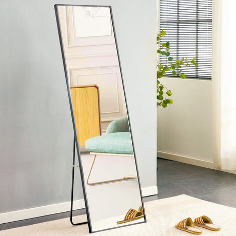 Aluminum Frame Minimalist Mirror, Bathroom Bedroom Wall Mirror, Elevating Contemporary Interiors, Can Be Wall Mounted Or Opened As A Standing Mirror - Black - Furniture Home Direct
