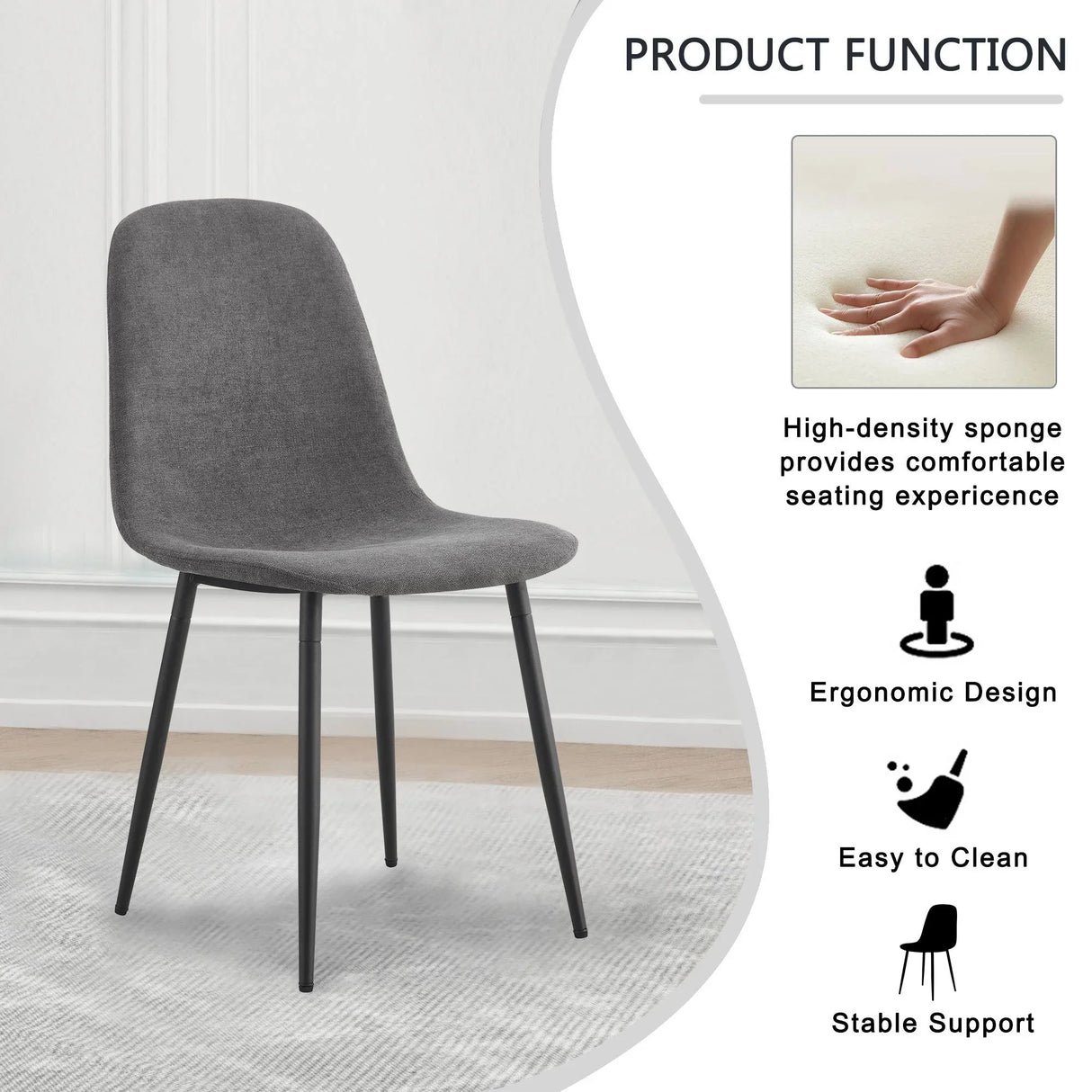 Dining Chair Set Modern Upholstered Linen Cotton Dark Gray - Furniture Home Direct