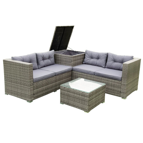 4 Piece Patio Sectional Wicker Rattan Outdoor Furniture Sofa Set With Storage Box - Furniture Home Direct