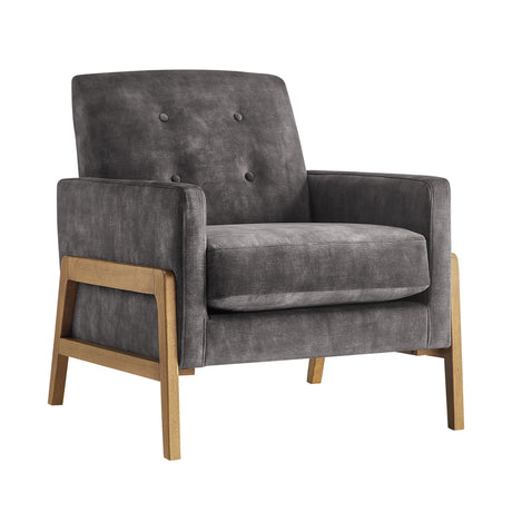 Tufted Back Accent Chair, Slub Knit Polyester, Square Arms