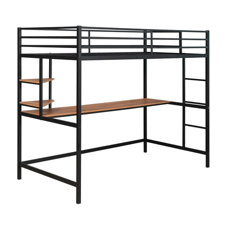 Twin Loft Bed With Desk And Shelve - Black - Furniture Home Direct