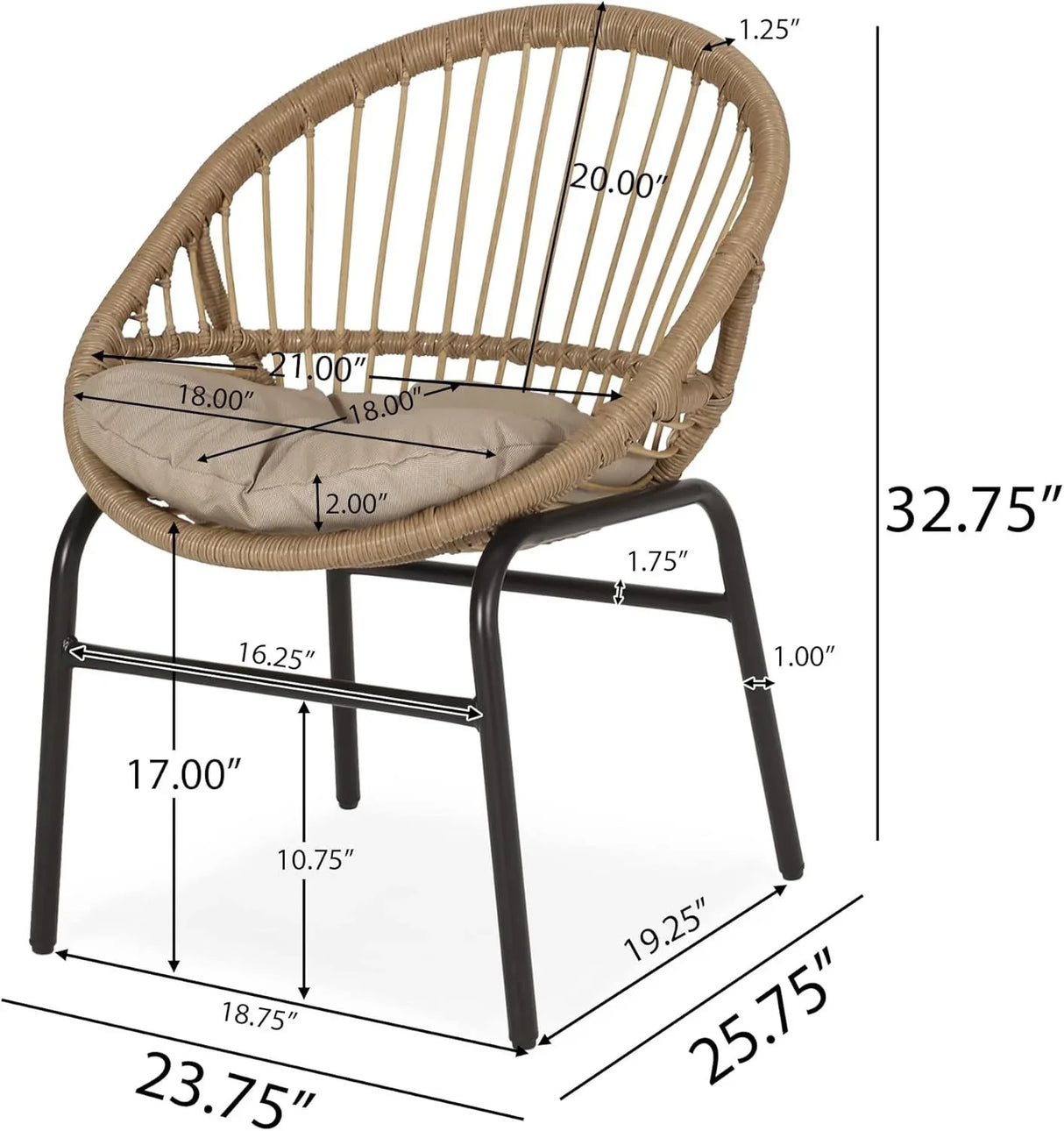 Outdoor Accent Chair With Curved Back And Basket Frame, (Set of 2) - Light Brown / Beige