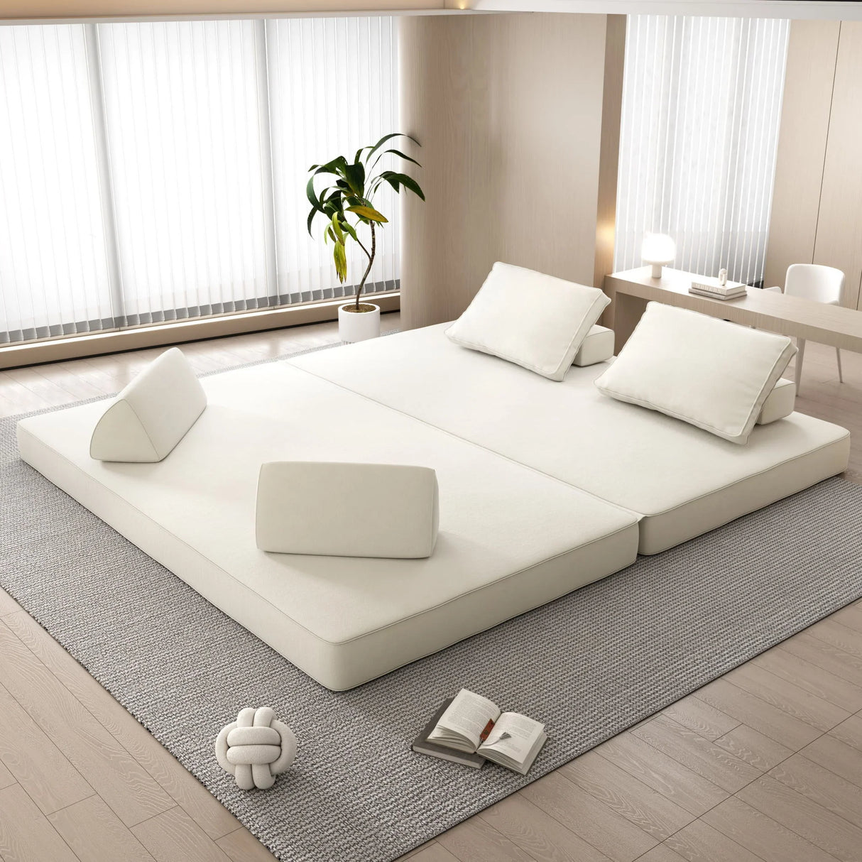 Multifunctional Convertible Sofa Bed With 2 Tumbler Backrests And 2 Pillows, Deep Seat Couch - Furniture Home Direct