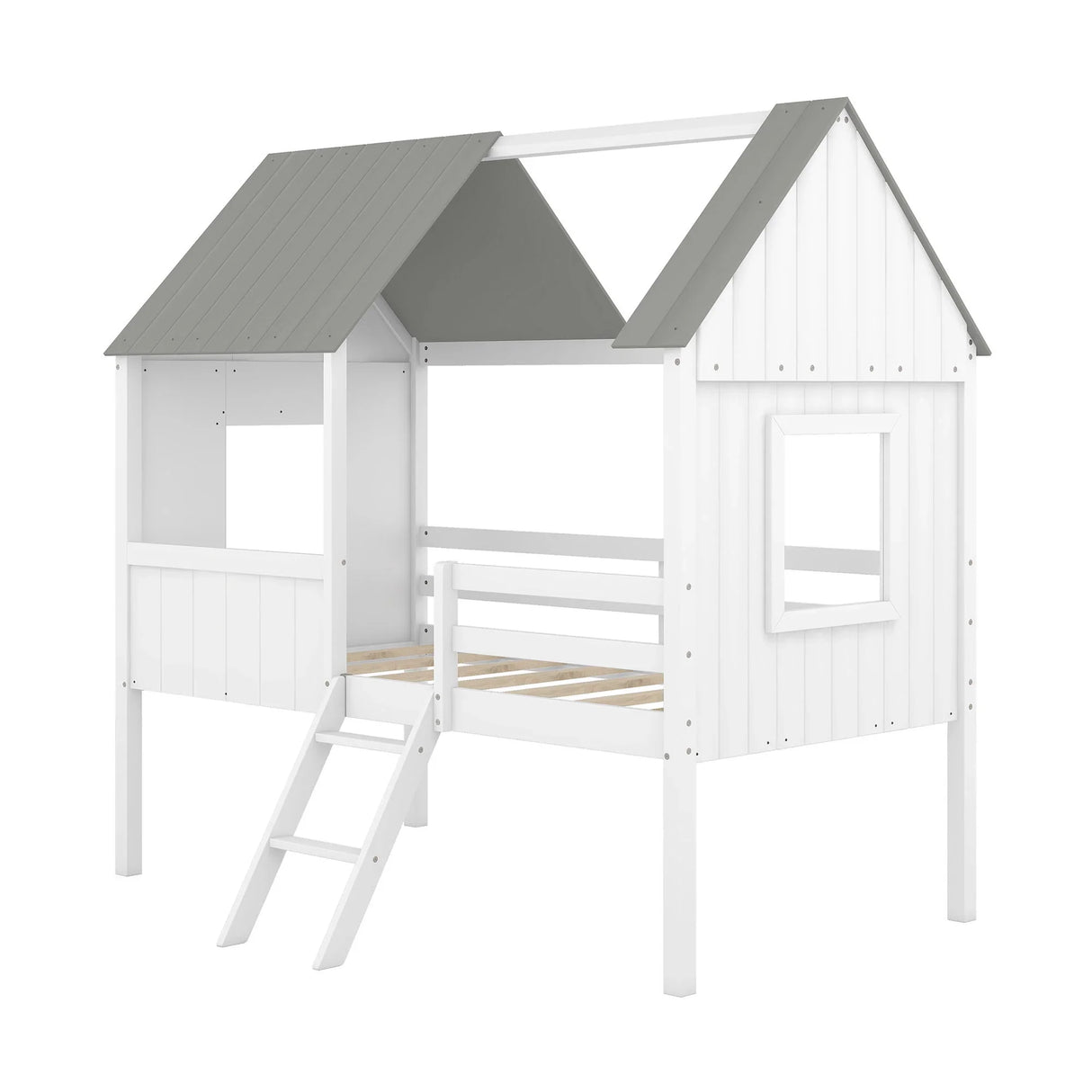Low Loft Wooden House Bed With Two Side Windows - Furniture Home Direct