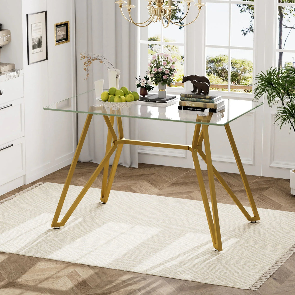Modern Glass Dining Table With Metal Legs - Furniture Home Direct