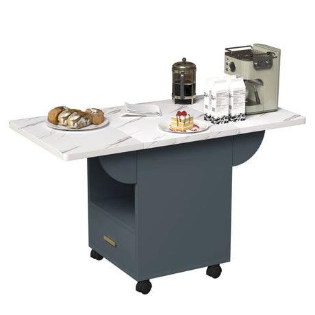Versatile Wood Folding Dining Table With Wheels, Storage Rack & Drawer, Space Saving Design - White - Furniture Home Direct