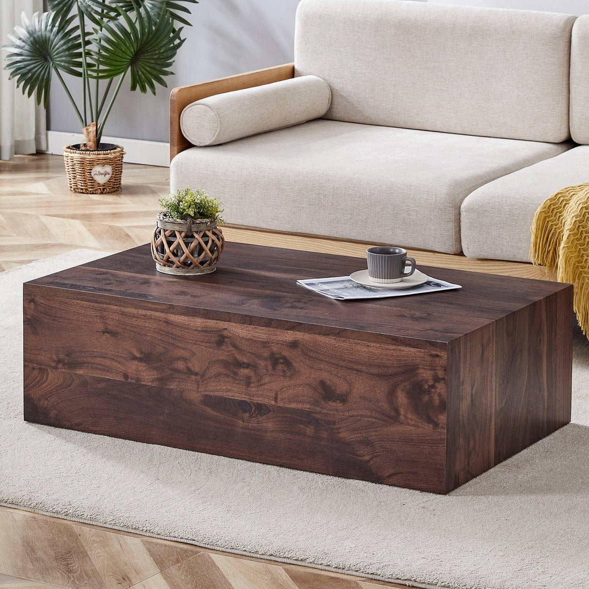Coffee Table Modern Wood Grain Rectangular Finish Walnut - Furniture Home Direct