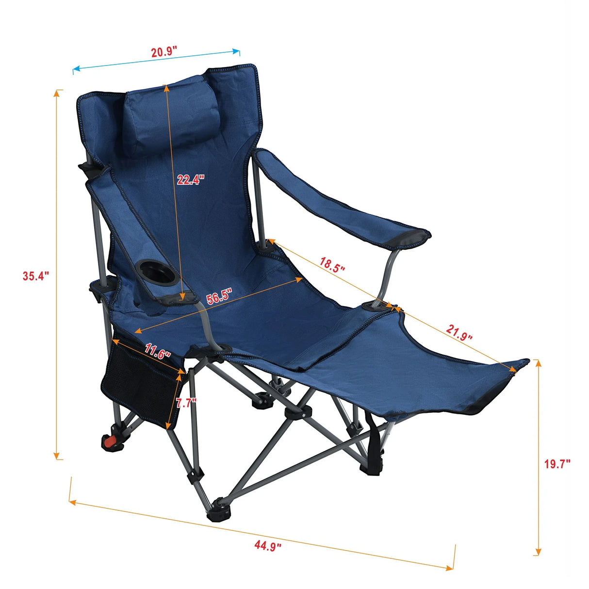 Outdoor Camping Chairs Folding Portable Adjustable Reclining Chair With Side Pockets & Cup Holder - Dark Blue - Furniture Home Direct