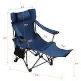 Outdoor Camping Chairs Folding Portable Adjustable Reclining Chair With Side Pockets & Cup Holder - Dark Blue - Furniture Home Direct