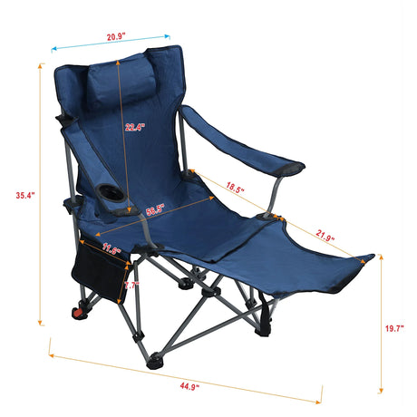 Outdoor Camping Chairs Folding Portable Adjustable Reclining Chair With Side Pockets & Cup Holder - Dark Blue - Furniture Home Direct