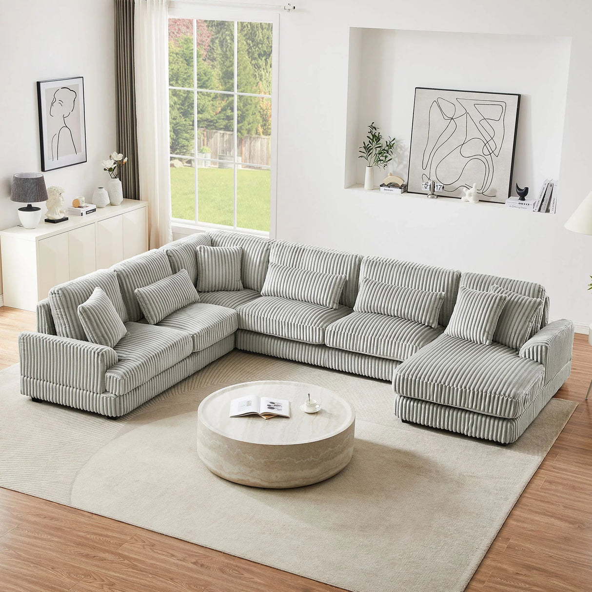 Oversized Sectional Sofa U - Shaped Sofa Couch Modern Sofa Upholstered In Soft Corduroy With A Chaise Lounge For Living Room - Furniture Home Direct