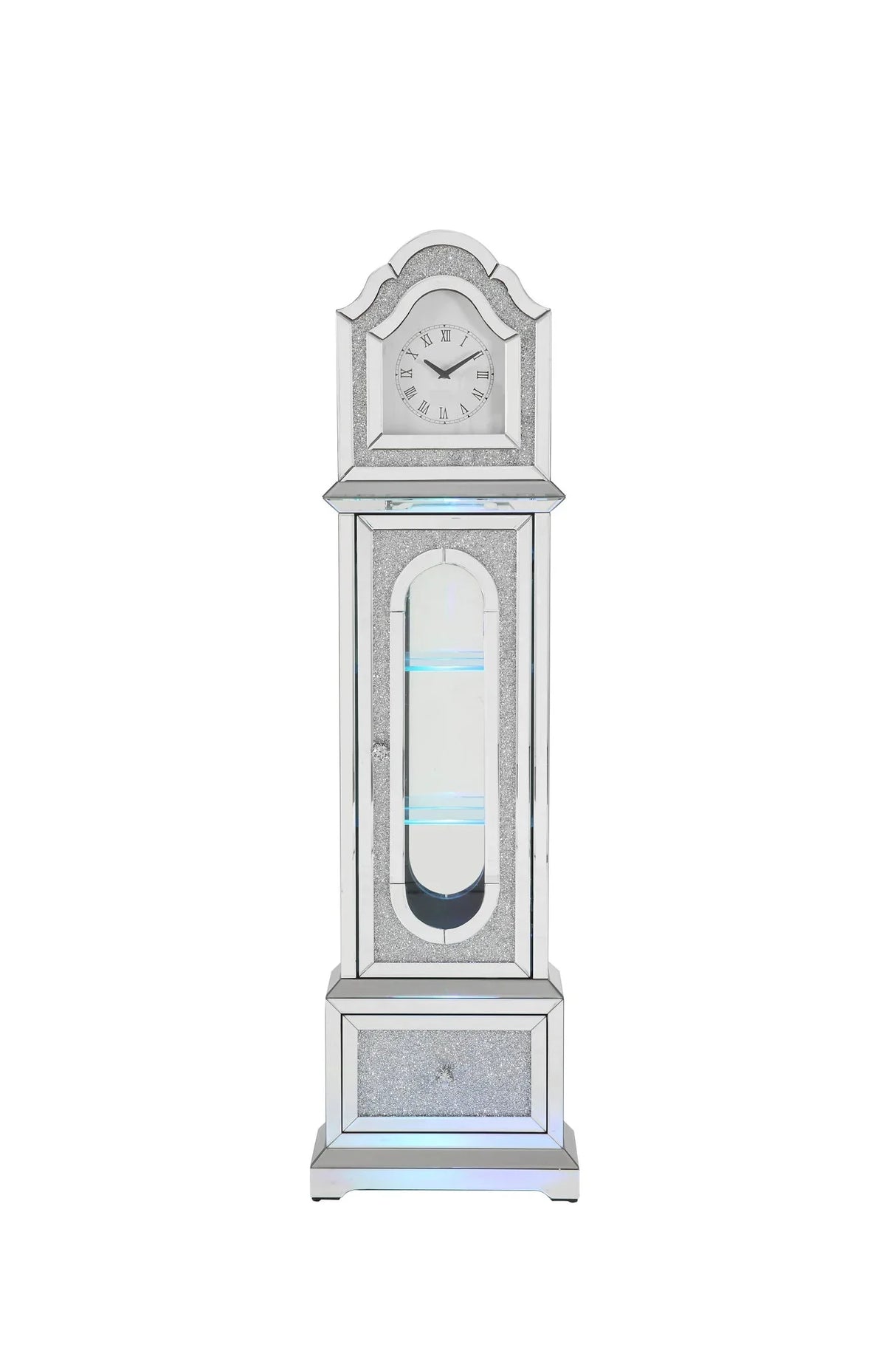 Noralie - Mirrored & Faux Diamonds Grandfather Clock With LED - Silver Gray - Furniture Home Direct