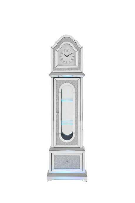 Noralie - Mirrored & Faux Diamonds Grandfather Clock With LED - Silver Gray - Furniture Home Direct