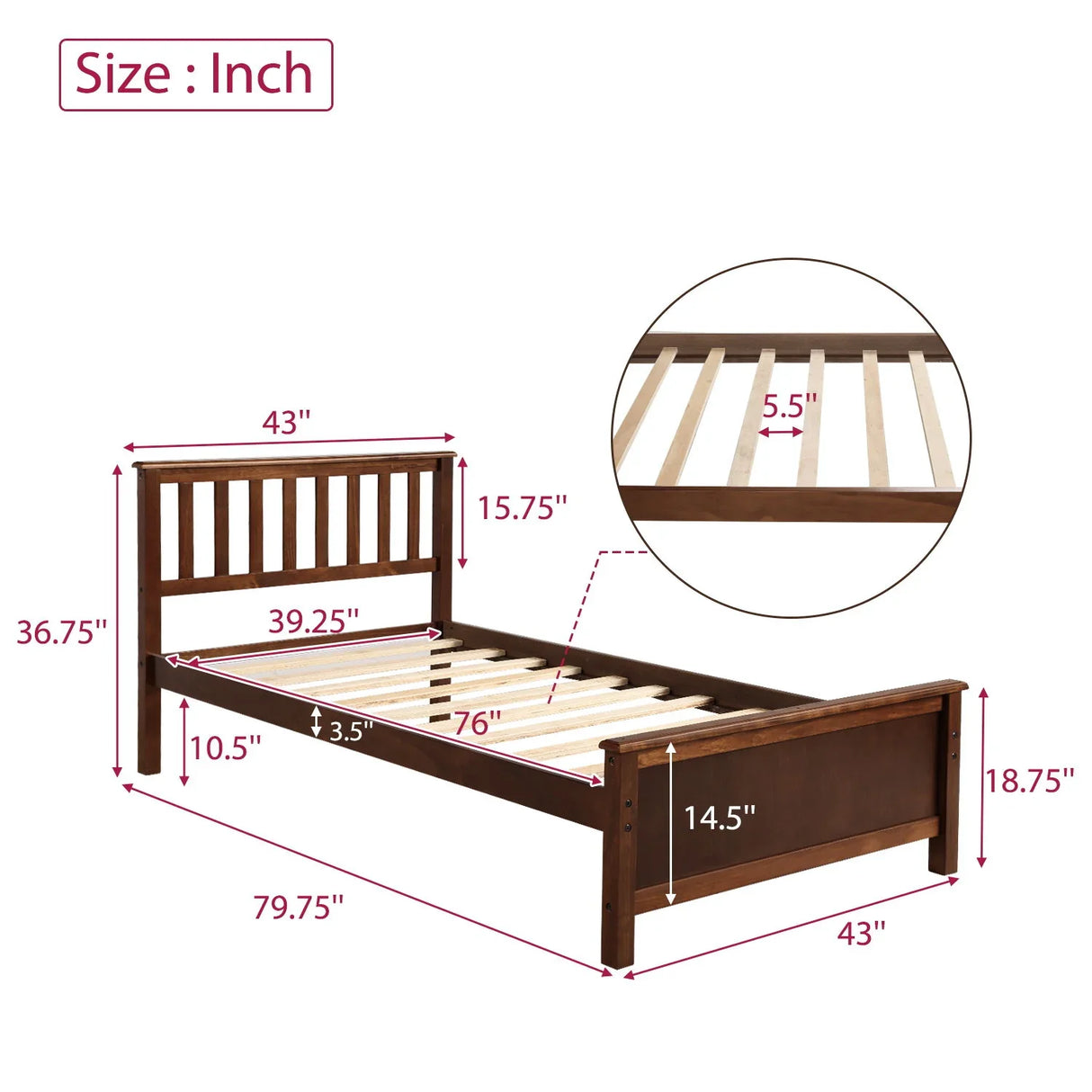Platform Bed With Headboard, Footboard And Wood Slat Support - Furniture Home Direct