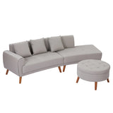 107 Inch Contemporary Sofa With Round Storage Ottoman Grey - Furniture Home Direct