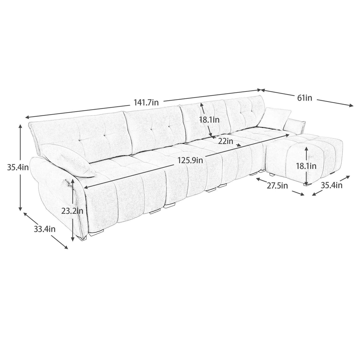 Sofa Set With Ottoman And Pillows, Textured, High Resilience Cushions - Furniture Home Direct