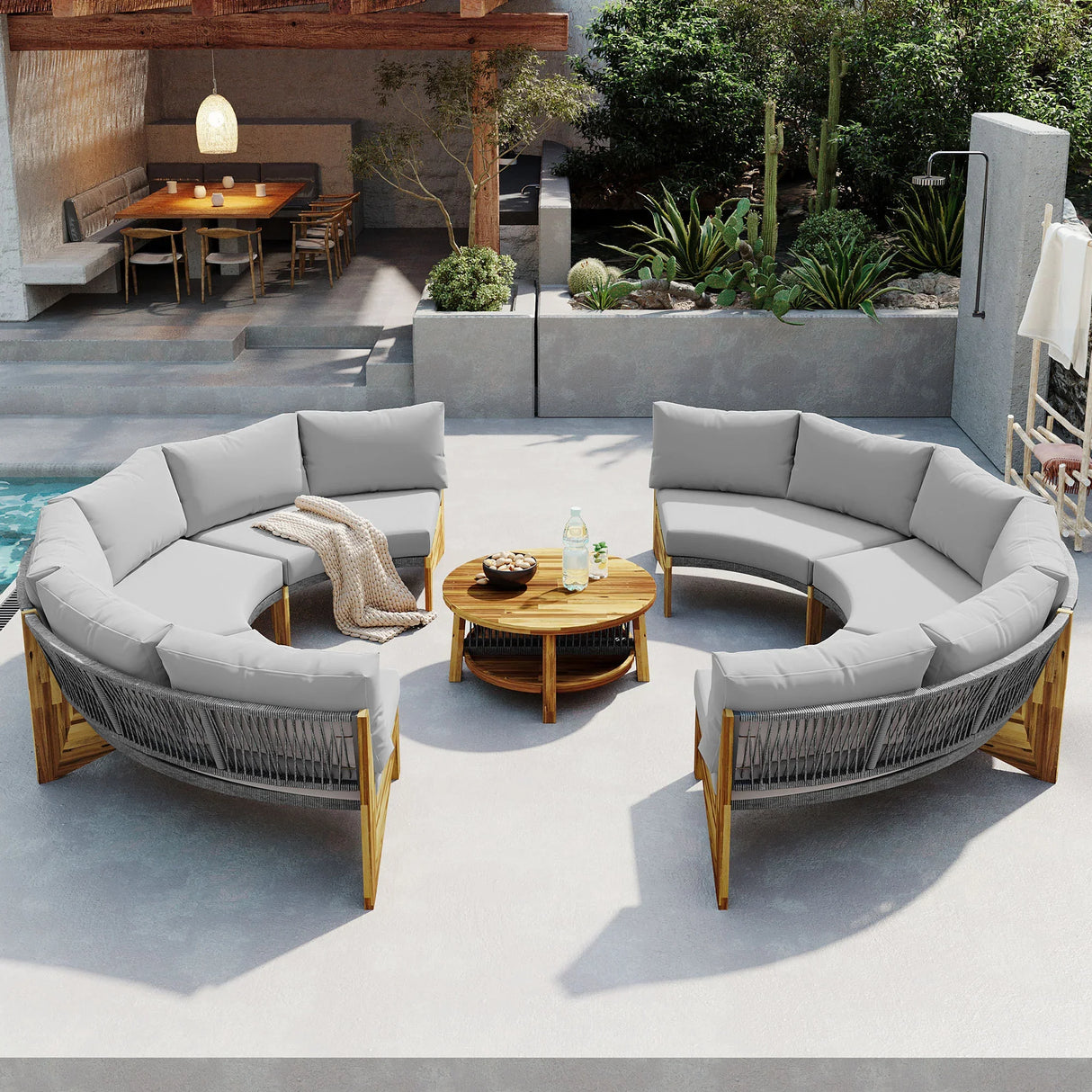 6 - Person Outdoor Sectional with Cushions and Coffee Table - Furniture Home Direct