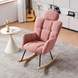 Contemporary Teddy Fabric Upholstered Nursery Rocking Glider Chair With High Backrest And Pillow - Furniture Home Direct