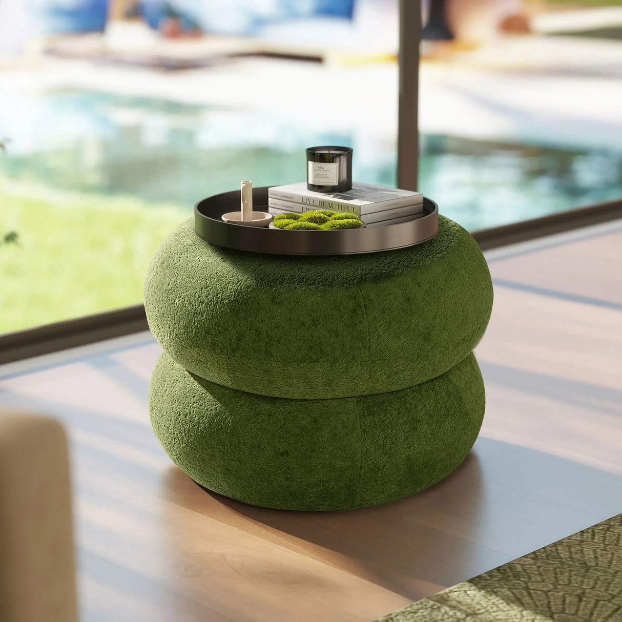 Nest - Low Round Upholstered Ottoman - Furniture Home Direct