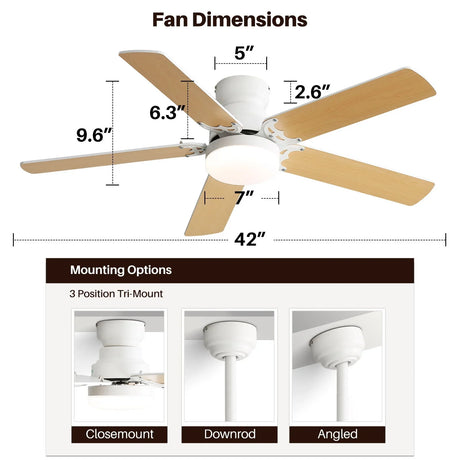 Modern Ceiling Fan With 3 Color Dimmable Light 5 Blades Remote Control Reversible Dc Motor - White - Furniture Home Direct