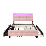 Upholstered Platform Bed With LED Frame, With Trundle And 2 Drawers - Furniture Home Direct