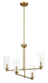 Enigma - 4 Lights Chandelier With Clear Ribbed Satin - Antique Brass / Clear / Gold - Furniture Home Direct