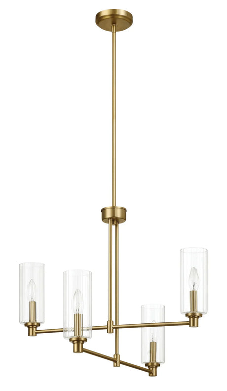 Enigma - 4 Lights Chandelier With Clear Ribbed Satin - Antique Brass / Clear / Gold - Furniture Home Direct
