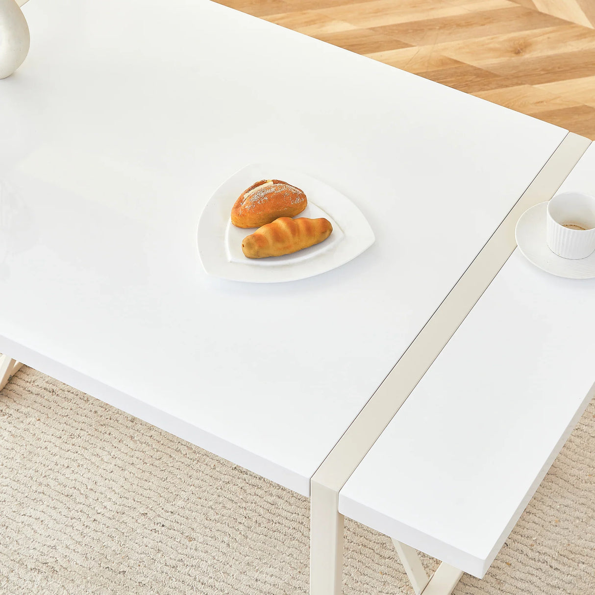 Dining Table Industrial Rectangular MDF Metal Frame White - Furniture Home Direct