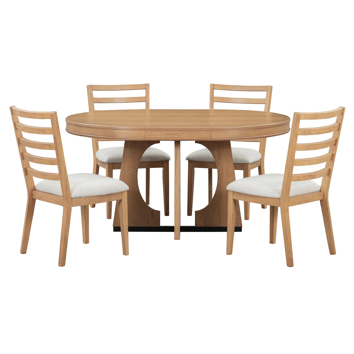 Dining Set Round Wood Table With Ladder Back Chairs Natural - Furniture Home Direct