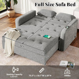 66.5" Upholstered Loveseat With Pull Out Bed, Two Throw Pillows, Dual USB Charging Port and Adjustable Backrest - Light Gray - Furniture Home Direct
