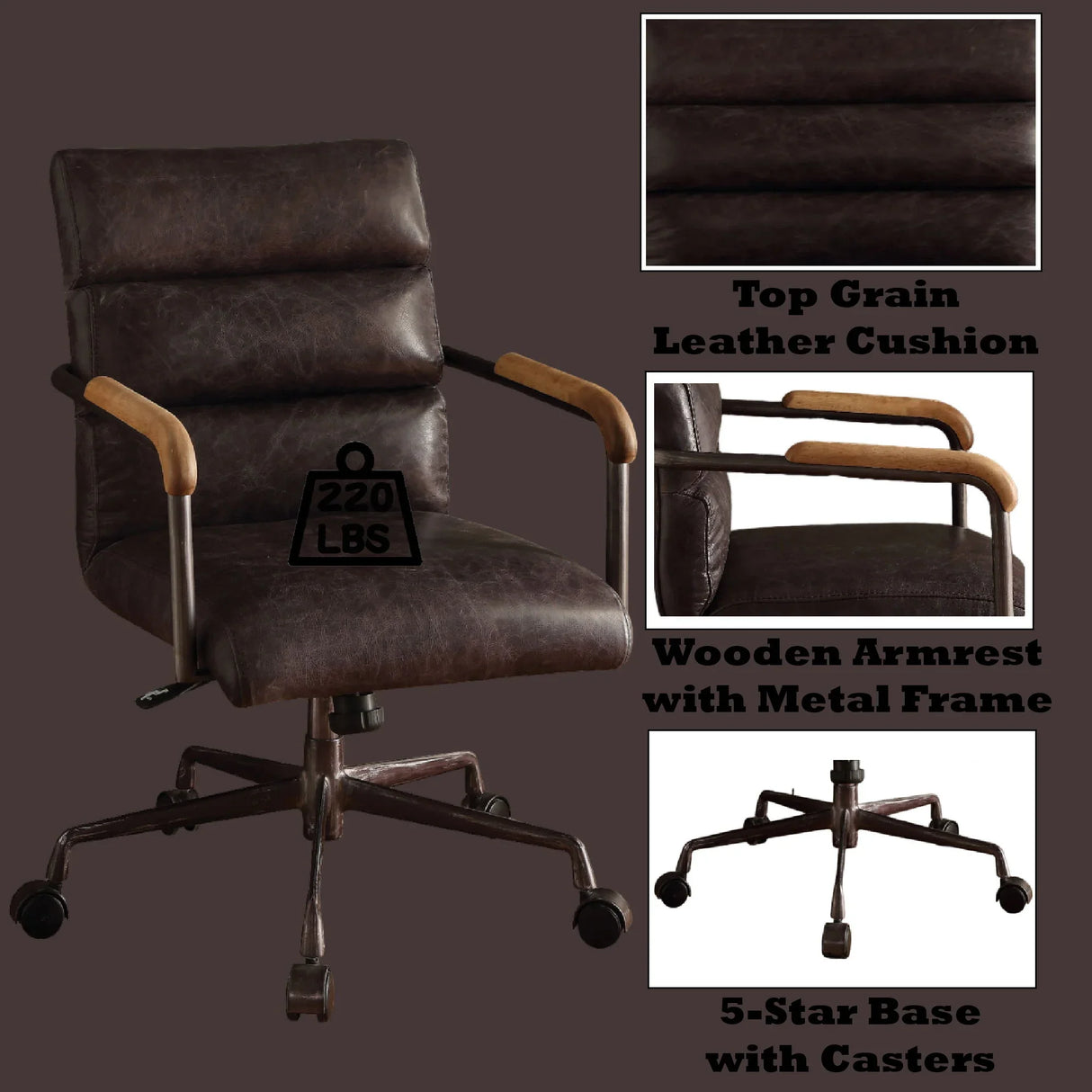 Harith - Retro Top Grain Leather Office Chair - Furniture Home Direct
