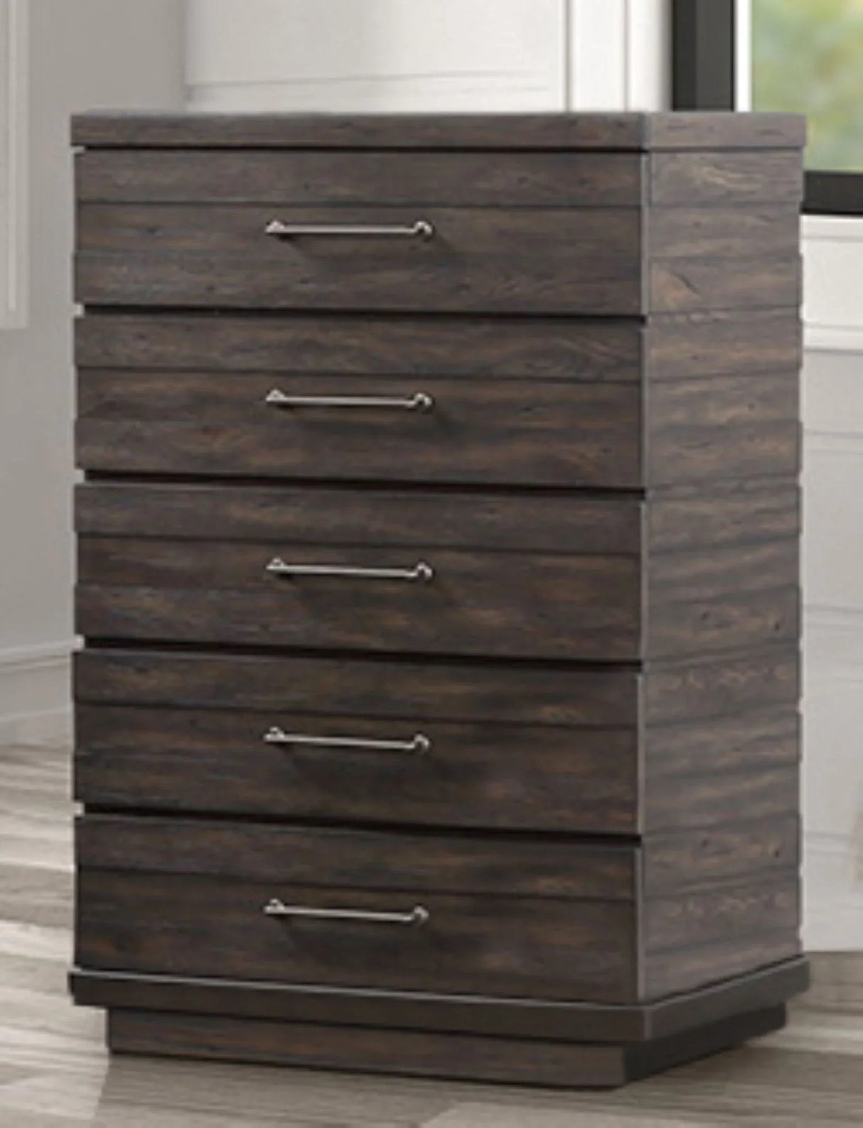 Indutrial Farmhouse 5 Drawer Chest - Brown - Furniture Home Direct
