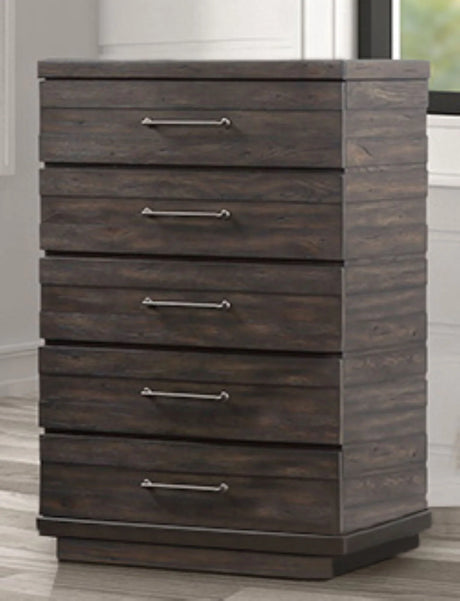 Indutrial Farmhouse 5 Drawer Chest - Brown - Furniture Home Direct
