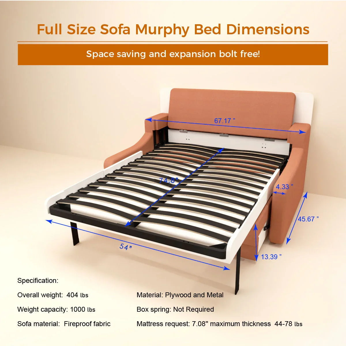 Morden Design Sleeper Sofa (Murphy Bed Design) - Orange - Furniture Home Direct