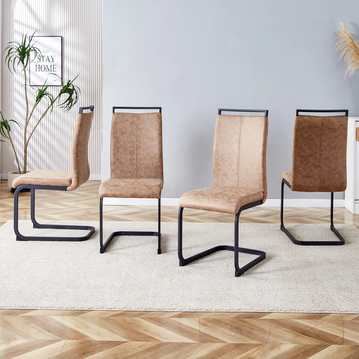 Dining Chairs Upholstered Modern Cantilever Steel Brown - Furniture Home Direct