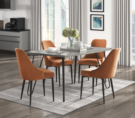 Dining Set 5 Piece Modern Table With Velvet Chairs Orange - Furniture Home Direct