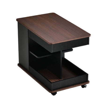 Adjustable End Table With Wheels, 360°Rotating Top And Storage Space - Furniture Home Direct