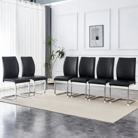 Dining Chairs Set Modern PU Leather Chrome Base Black - Furniture Home Direct