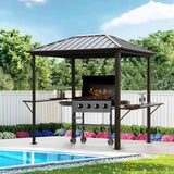 Grill Hardtop Gazebo Outdoor Metal Hard Top Gazebo, Permanent Bbq Gazebo With Galvanized Steel, Aluminum Framed Pavilion With Shelves - Dark Brown - Furniture Home Direct