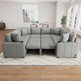 Modern U-Shaped Sectional Sofa Convertible Pull-Out Sofa Bed With USB Ports And Cup Holders - Furniture Home Direct