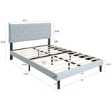 Modern Upholstered Platform Bed Frame With Button Tufted Linen Fabric Headboard - Furniture Home Direct