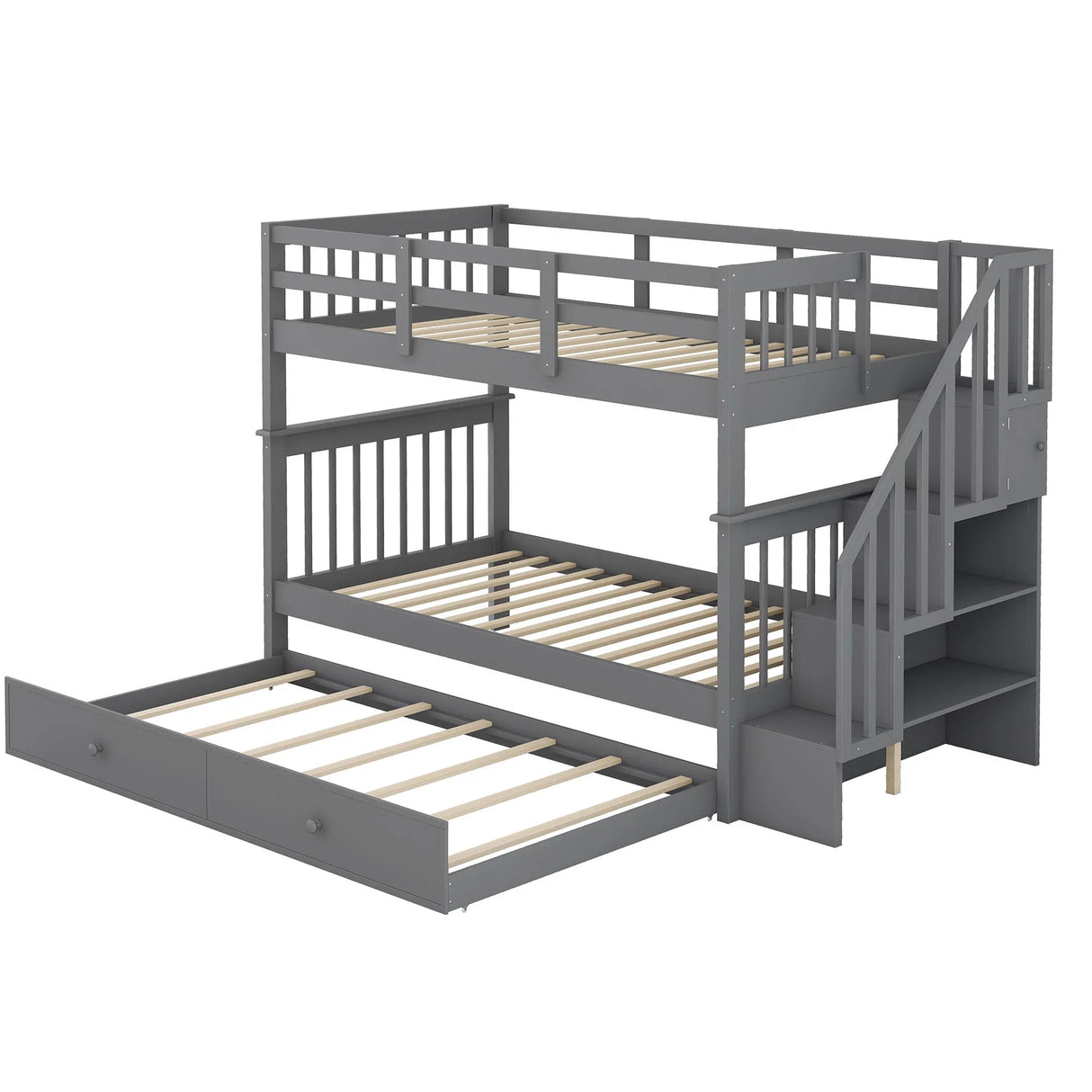 Stairway Bunk Bed With Storage And Guard Rail For Bedroom - Furniture Home Direct