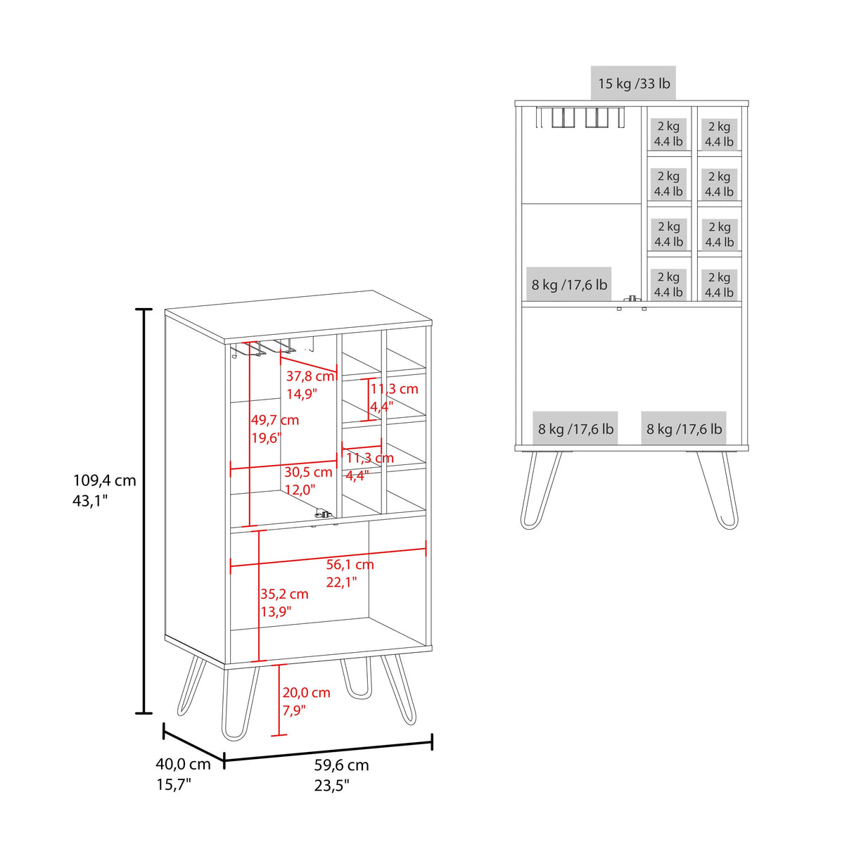 Fairfax WIne Cabinet with glass rack and storage,white - Furniture Home Direct